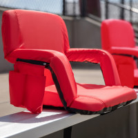 Flash Furniture FV-FA090-RD-GG Red Portable Lightweight Reclining Stadium Chair with Armrests, Padded Back & Seat with Dual Storage Pockets and Backpack Straps